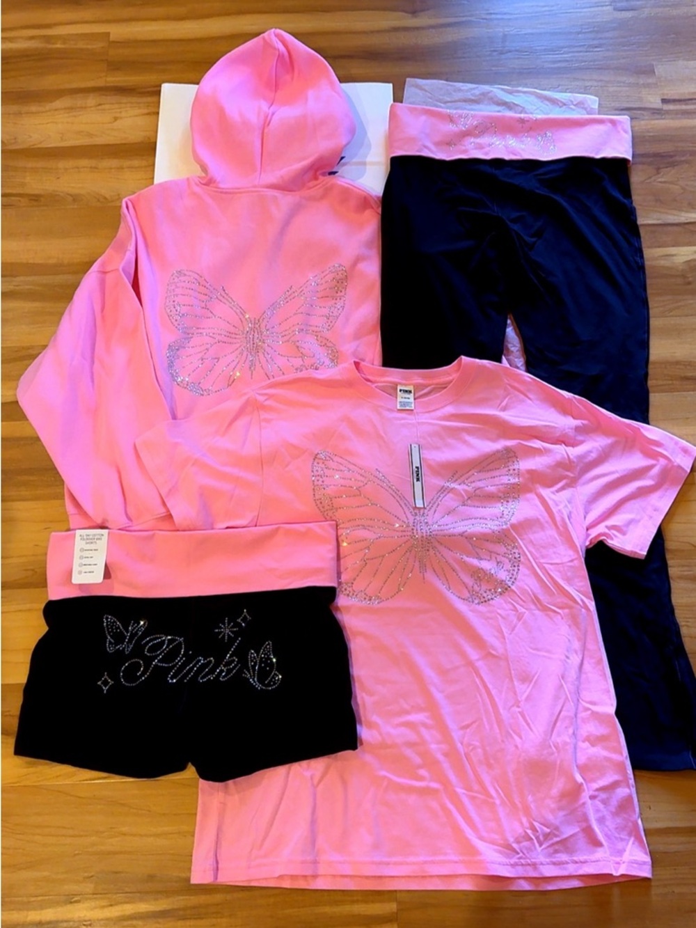 PINK Victoria’s Secret Rhinestone Butterfly 4PC Set NWT Y2K Bling Limited